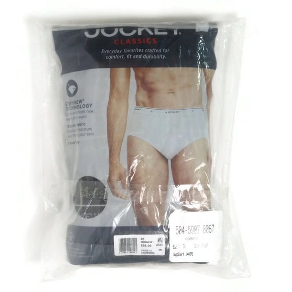Jockey Classics Size 36 Low Rise Briefs 4 Pack 100% Cotton Stay, Stay Dry, Black - Picture 1 of 3